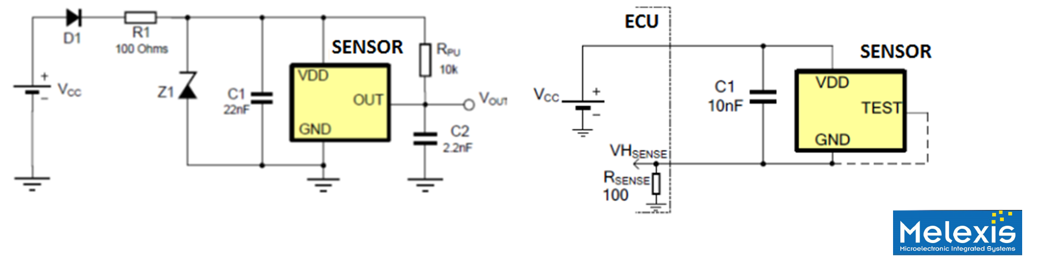 Figure 2 - comparison between 3-wire & 2-wire Hall sensor implementations